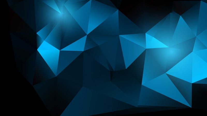 Abstract blue polygonal design on a dark background, representing innovation and technology.