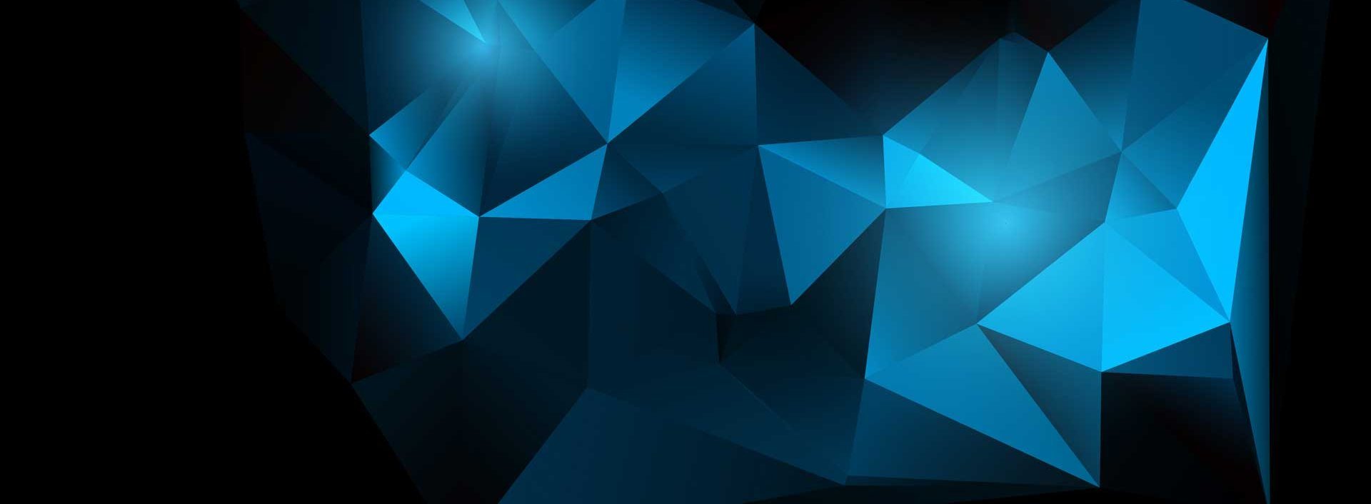 Abstract blue polygonal design on a dark background, representing innovation and technology.