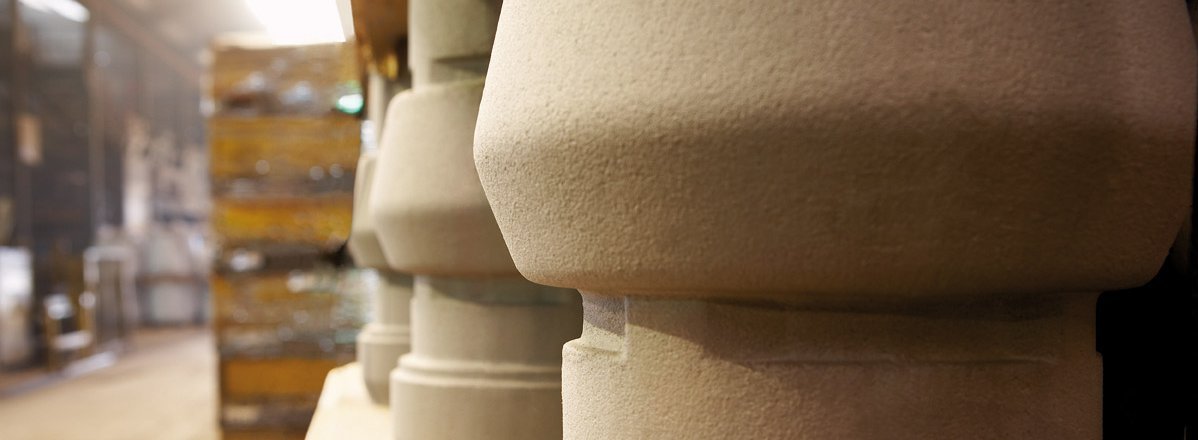 Close-up of Chemically bonded sand core in storage shelf in a foundry