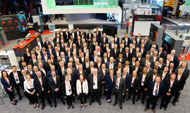 Group photo of the Foseco team at GIFA 2023 in Düsseldorf, Germany