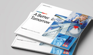 Cover of Foseco's 'A Better Tomorrow' sustainability report, showcasing images of professionals and modern facilities.